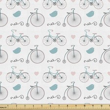 Bicycle Fabric by The Yard, Diverse Size Repeating Nostalgic Bikes with Heart... picture
