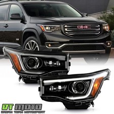 For 2017-2019 GMC Acadia w/LED DRL Black Halogen Headlights Headlamps Left+Right picture