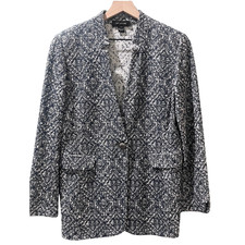 ST. JOHN Collection Navy Blue & White Tweed Knit Blazer Jacket Size 12 picture
