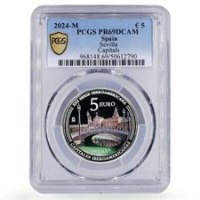Spain 5 euro Ibero-American Capitals Sevilla PR69 PCGS silver coin 2024 picture