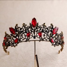 Vintage Baroque Goth Black Red Tiara Crown Princess Queen bridal diadem crystals picture