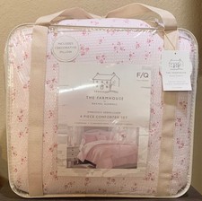 Farmhouse Rachel Ashwell Pale Pink w/Roses & Hearts 4pc Full/Queen Comforter Set picture