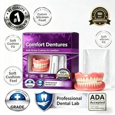 Moldable Silicone Dentures Upper Lower False Teeth Set Instant Smile Toothbrush  picture