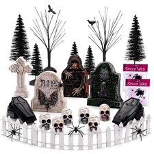 32 Pcs Halloween Village Accessories Spooky Miniatures Tombstones picture