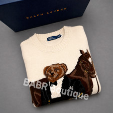 POLO PALPH LAUREN Cream Bear Horse Wool Sweater Women’s Size M - NWT picture