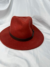 Something Special Rust Wool Fedora Hat Wide Brim Leather Band Unisex Western NWT picture