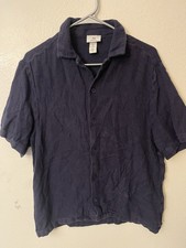 H&M Men's Medium Regular Fit Short Sleeve Button Up/Down Shirt Navy Blue picture