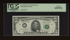 DBR 1977-A $5 FRN Minneapolis STAR Gem Fr. 1975-I* PCGS 65 PPQ Serial I00332509* picture