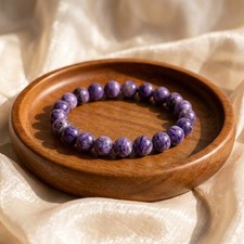 Genuine Charoite Beaded Bracelet Natural Stone Smooth Round Stretch Boho 8mm picture