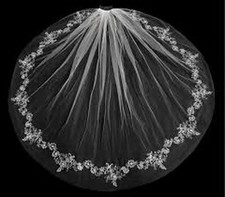 Ivory Silver Beaded Floral Embroidery Fingertip Length Wedding Veil W/Comb $190 picture