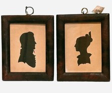 Antique Identified Silhouette Miniature Portrait Pair Husband & Wife Early 19thC picture