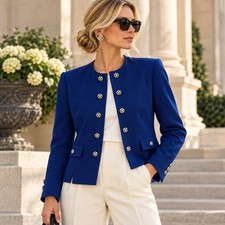 Vintage Herbert Grossman Blue Wool Silver Knot Button Jacket 14 Old Money Chic picture