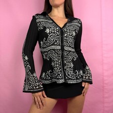 Y2k Whimsigoth Black White Bell Sleeve Top Women Med Corp core Blouse picture