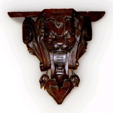Antique French Renaissance Style HandCarved Oak Chimera Beast Devil Wall Bracket picture