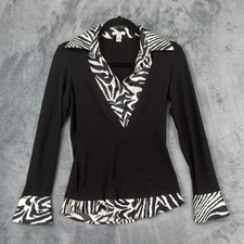 Vintage Cache Top Womens Size S Satin Zebra Trim Bodycon 90s Y2K Fitted Black picture