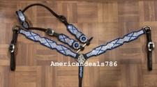 Western Brown Leather Bedazzle Bling Tack Set With Blue & White Crystal Stones picture