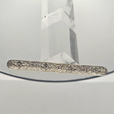 Vintage 18K White Gold Filigree Bar Brooch Pin 0.60ctw Diamond 70mm picture