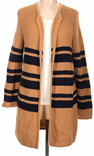 Talbots Women's Petite 2XP Camel Navy Striped Knit Open Front Cardigan Sweater picture