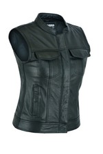 Women’s Genuine Leather Motorcycle Club Style Biker Vest picture