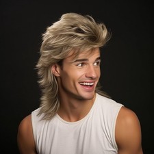 Men's Blonde Mullet Wig Hairstyle Hairpiece for Men's Party Costume picture