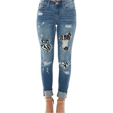 Judy Blue Skinny Distressed Leopard Print Jeans Blue Denim Womens Size 5/27 picture