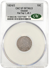 1824/2 Capped Bust Dime Flat Top 1, JR-1 CAC VF Details picture