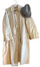 Leroy day Jos. A. Bank Trench Coat Beige Raincoat and hat picture