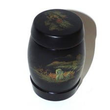 Vintage Chinese Lacquer Tobacco Jar / Tea Caddy Fuzhou Landscape Mid Century picture