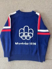 Vintage Mr Love 1976 Montreal Canada Olympics Acrylic Blue Sweater Knit Size L picture