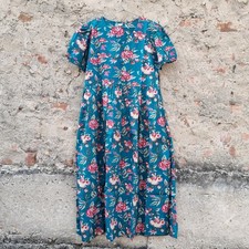 Indian Floral Cotton Midi Dress Boho Summer Casual Tiered Green Dress picture
