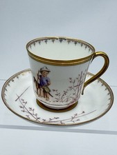 Antique Sevres Porcelain Litron Cup And Saucer 18th Century Painted # 162 picture