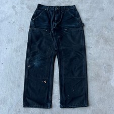 Vintage Y2K Carhartt faded black double knee work wear carpenter pants picture