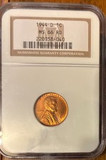 1944d lincoln wheat cent, ngc ms66rd. beautiful coin. picture