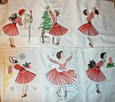 Christmas Retro Vintage Lady  12 QUILT Blocks Embroidered SET 1 picture