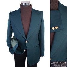 VTG Pierre Cardin Blazer Sport Coat Sz 36S Green Teal Wide Lapel Gold Buttons picture