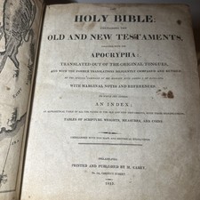 Antique 1815 HOLY BIBLE Leather Apocrypha M. Carey Published Family archive  picture