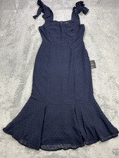 Lulu's Midi Dress Sophisticated Charisma Navy Blue Tie Strap A-Line Size S NWT picture