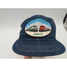 VTG Burlington Northern Santa Fe BNSF Denim Snapback Hat Railroad Trucker Cap picture