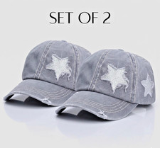 2PCS Distressed Baseball Cap Set Women Vintage Washed Cotton Star Dad Hat Lot picture