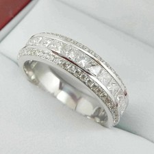 4.30Ct Princess Cut Natural Diamond Solid 14K White Gold Eternity Band Ring picture