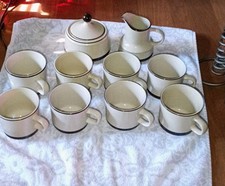 Vintage 1970's Sears Roebuck SR Stoneware Set - 8 Mugs, Creamer & Sugar Bowl... picture