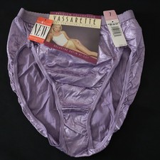 NEW Vassarette VTG 90s Second Skin Stretch Satin Logo High Cut Brief Panty LARGE picture