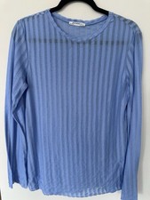 Zara Trafaluc Light Blue Striped Long Sleeve Crewneck Top picture