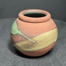 Alfa Dom Studio Vase 2.75” Art Abstract Round Hand Painted  Pottery Vintage picture
