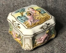 VINTAGE ARDALT CAPODIMINTE ITALY TRINKET DISH FOOTED LIDDED CERAMIC BOYS PLAYING picture