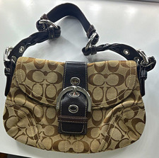 Vintage Coach Beige/Brown Shoulder Bag Leather Strap Snap, Pockets, Braided picture