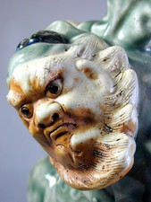 Antique Japanese Edo Period Celadon Porcelain Rakan Buddhist Sculpture picture