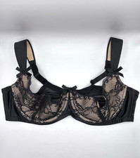 Cacique Black Lace Demi Bra Size 42DD Underwire With Half Cups Very Sexy picture