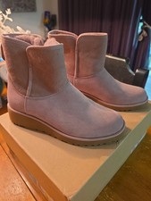 UGG Kristin Wedge Boots Size 8 Lavender Violet Suede Wool Fur Slip On Nib picture
