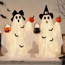 Light Up Adjustable Halloween Ghost Decor Set of 2 - DIY Spooky Indoor Decoratio picture